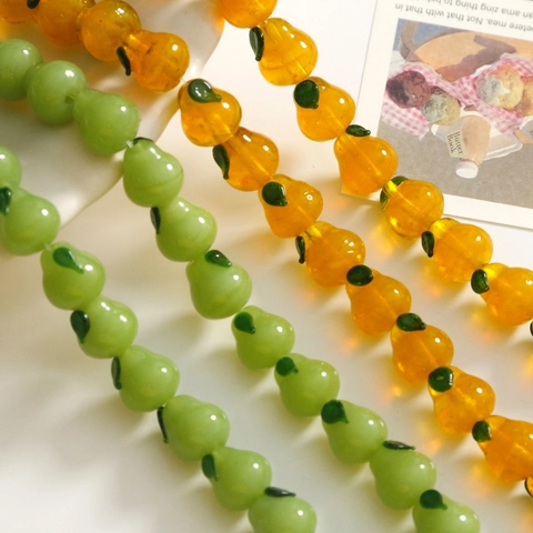 Handmade Lampwork Glass Pear Orange Fruit Beads For DIY Jewelry Making Finding Earrings Hair Clip Phone Case Accessory