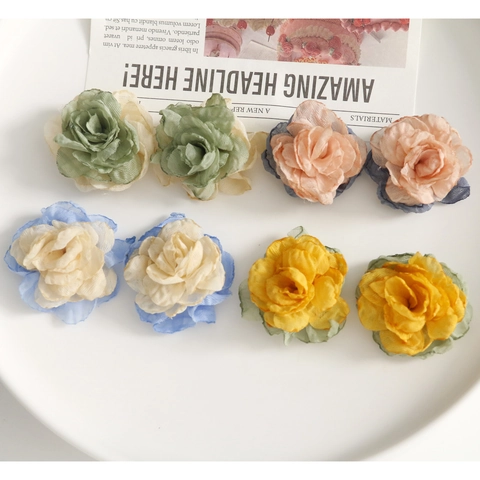 Handmade Fabric Mesh Rose Flower DIY Jewelry Accessories For Earrings Hair Clips Phone Case Decoration Party Supplies