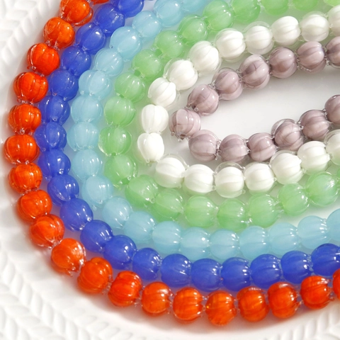 DIY Glass Lily Of The Valley Bud Beads Pumpkin Ribbed Loose Beads For Jewelry Making Earring Necklace Bracelet Material