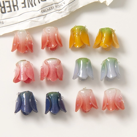 Acryl Farbverlauf Tulpe Rose Knospe Blume Anhänger Für DIY Ohrring Haarklammer Handyhülle Dekor Schmuckherstellung Zubehör