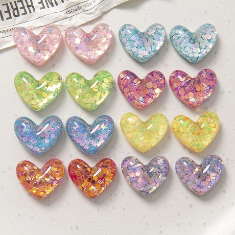 Colorful Sequin Heart Resin DIY Accessories Sweet Holographic Heart Charms For Jewelry Making Phone Case Decoration