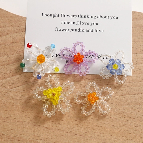 Pendentifs Fleurs Perlés à la Main Acrylique Floral DIY Accessoires de Bijoux pour Boucles d'Oreilles Style Doux Matériau Coloré