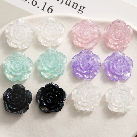 Glitter Resin Rose Flower Charms For DIY Jewelry Making Phone Case Decoration Korean Ins Style Shiny Sequin Petal Accessories