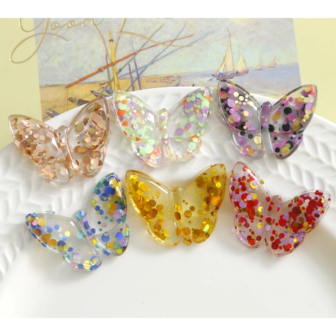 Transparent Glitter Sequins Butterfly Resin Charms DIY Accessories For Jewelry Making Hair Clips Phone Case Decoration