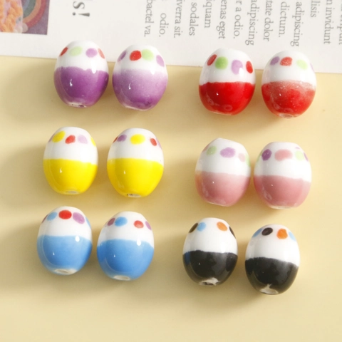 DIY Hand Painted Polka Dot Ceramic Beads Oval Retro Porcelain Charms For Earring Bracelet Jewelry Making Accessories