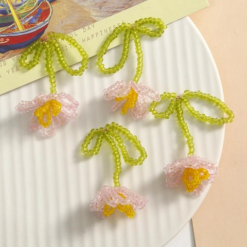 Colgante de Tulipán de Cuentas de Vidrio Hecho a Mano Con Lazo Estilo Pastoral Para Pendientes DIY Joyería Mujer