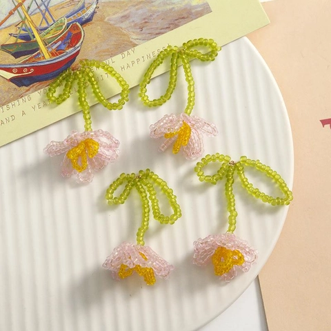 Colgante de Tulipán de Cuentas de Vidrio Hecho a Mano Con Lazo Estilo Pastoral Para Pendientes DIY Joyería Mujer