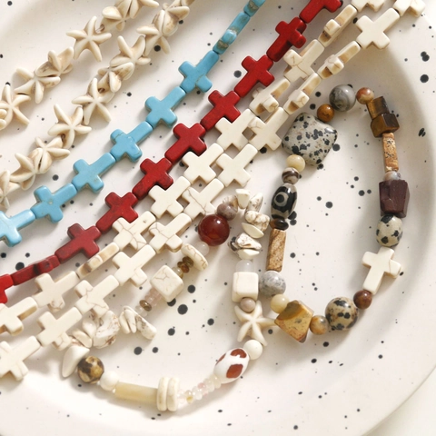 Handmade Natural Stone Cross Star Beads For Jewelry Making Bohemian DIY Bracelet Necklace Crafting Accessory Vintage Beads