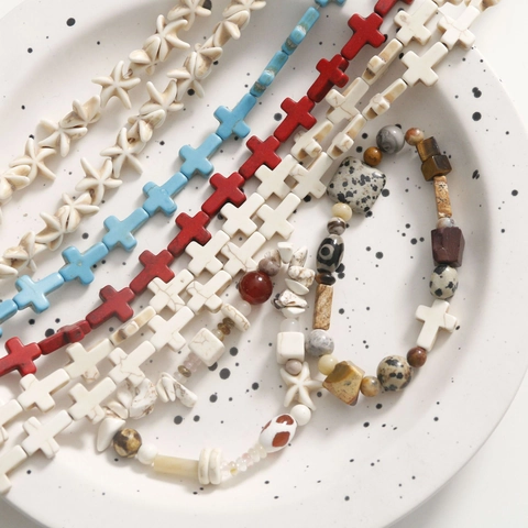 Handmade Natural Stone Cross Star Beads For Jewelry Making Bohemian DIY Bracelet Necklace Crafting Accessory Vintage Beads