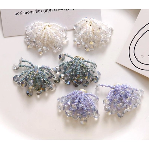 Fairy Iridescent Sequin Glass Bead Firework Earrings Handmade Forest Style Sweet Flower Stud Earrings For Women Jewelry