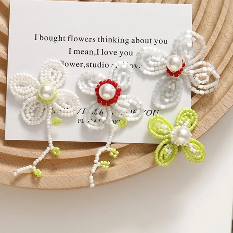 Handmade Beaded Flower Charm With Imitation Artificial Pearl Floral DIY Jewelry Accessory For Earring Brooch Hair Clip DIY Material