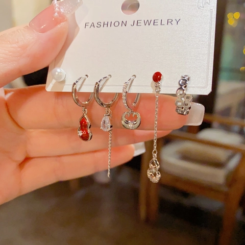 Vintage Copper Red Wu Lou Gourd Earring Collection With 14K Gold Plating Cubic Zirconia Faux Artificial Pearl Stud Hoop Drop Earrings Jewelry