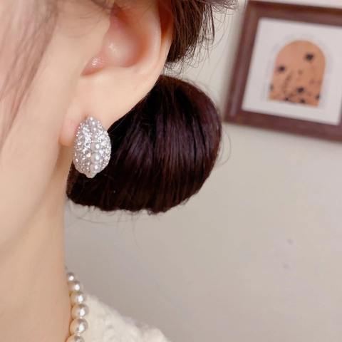 Elegant Water Drop Artificial Pearl Zirconia Stud Earrings With 925 Sterling Silver Earring Post Eco Copper Jewelry For Women