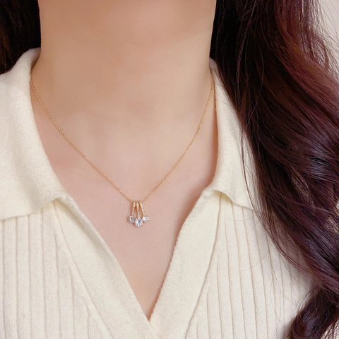 Minimalist Copper Zirconia Geometric Pendant Necklace Real Gold Plated Triple Stone Clavicle Chain Jewelry For Women
