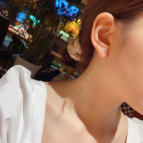 Long Chain Tassel Earrings With 925 Sterling Silver Earring Post Simple Gold Silver Plated Elegant Ear Thread For Women