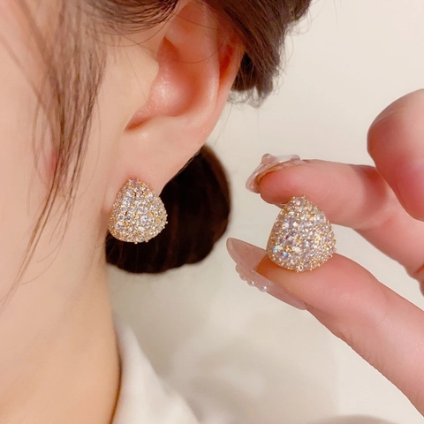 Elegant Teardrop Zirconia Stud Earrings 925 Sterling Silver Post 14K Gold Plated Pavé Setting Shiny Earring For Women Jewelry