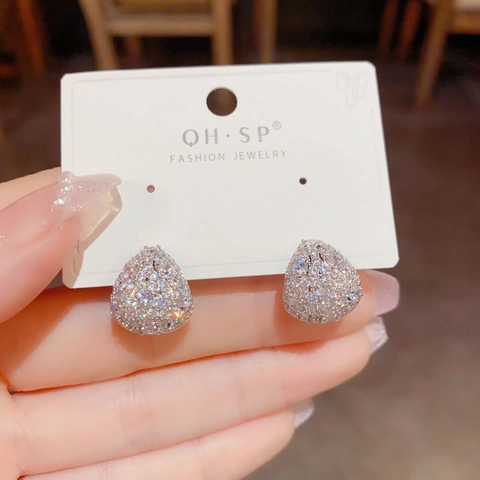 Elegant Teardrop Zirconia Stud Earrings 925 Sterling Silver Post 14K Gold Plated Pavé Setting Shiny Earring For Women Jewelry