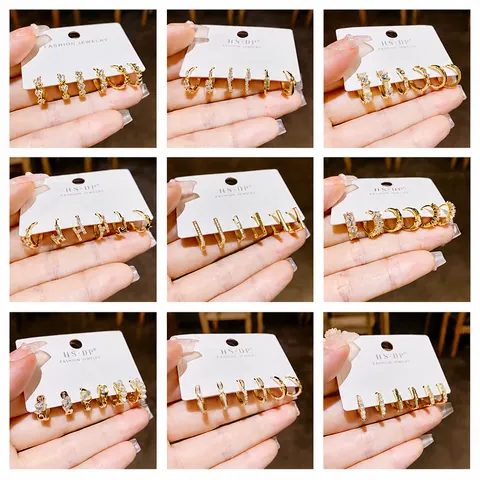 Boucles d'Oreilles Créoles en Cuivre Ensemble pour Femmes Style Coréen Plaqué Or Argent Strass Perle Artificielle Géométrique Cœur Papillon Bijoux Cadeau