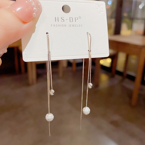 Koreaanse Koperen Zirconia Ronde Bal Doortrek Oorbellen Voor Dames Elegant Goud Zilver Verguld Lange Kwast Sieraden Cadeau