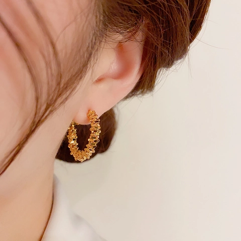 Boucles d'Oreilles Créoles en Cuivre Plaqué Or 14K Vintage Avec Tige en Argent Sterling 925 Zircon Boucles d'Oreilles Femme
