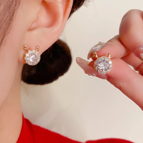 Rotierendes Rentier Geweih Strass Verstellbarer Offener Ring Geweih Anhänger Halskette Rentier Ohrstecker Für Damen Weihnachtsschmuck