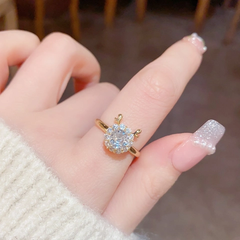 Rotierendes Rentier Geweih Strass Verstellbarer Offener Ring Geweih Anhänger Halskette Rentier Ohrstecker Für Damen Weihnachtsschmuck