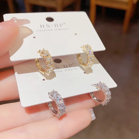 Koper Zirconia Huggie Hoop Oorbellen 14K Verguld Kleine Geometrische Oor Gesp Minimalistische Sieraden Voor Vrouwen Goud Zilver