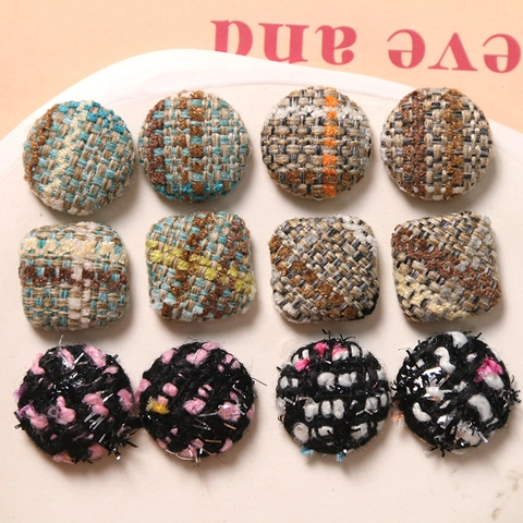 Vintage Tweed Geweven Knoppen DIY Sieraden Maken Materialen Ronde Vierkante Vormen Voor Jas Oorbellen Hoofddeksels Accessoires
