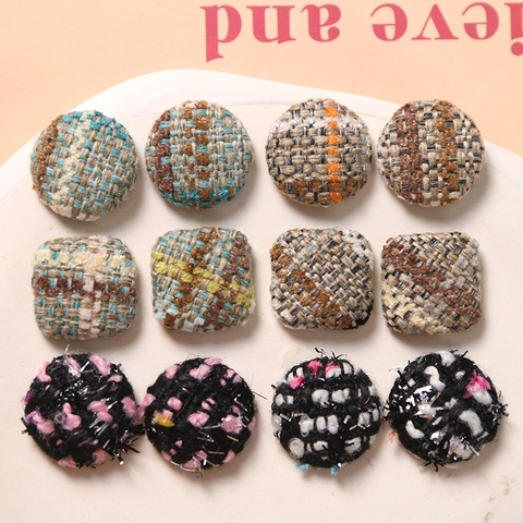Vintage Tweed Geweven Knoppen DIY Sieraden Maken Materialen Ronde Vierkante Vormen Voor Jas Oorbellen Hoofddeksels Accessoires