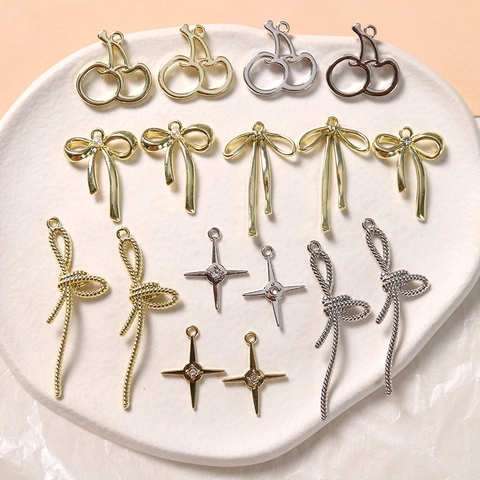 Vintage Legierung DIY Schmuckzubehör Schleife Kirsche Kreuz Stern Anhänger Charms Für Ohrringe Haarnadeln Handyhülle Dekor