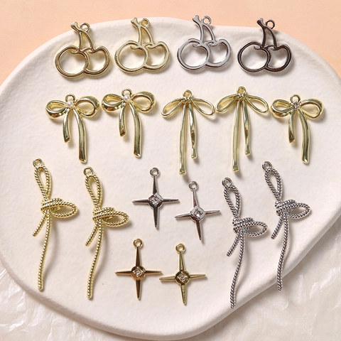 Vintage Legierung DIY Schmuckzubehör Schleife Kirsche Kreuz Stern Anhänger Charms Für Ohrringe Haarnadeln Handyhülle Dekor