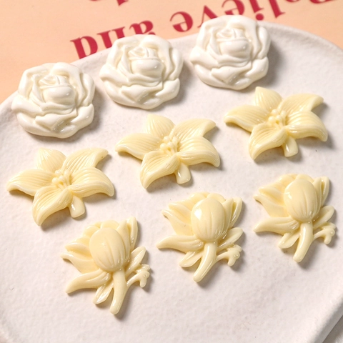 Cream Resin Flower Charms Daisy Rose Narcissus Flatback Patches For DIY Jewelry Hair Clip Phone Case Handmade Decoration