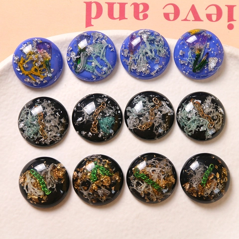 Cabochon en Résine DIY Demi Sphère Ronde Avec Incrustation de Feuille d'Or Argent Chaîne Métal pour Boucles d'Oreilles Accessoires