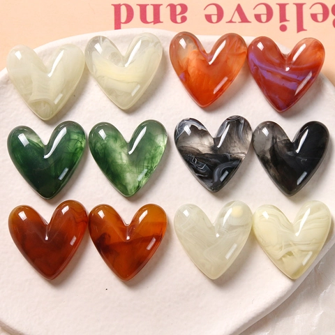 Accessoires DIY en Résine Forme de Cœur Style Coréen avec Texture de Marbre pour Boucles d'Oreilles Pinces à Cheveux et Étuis