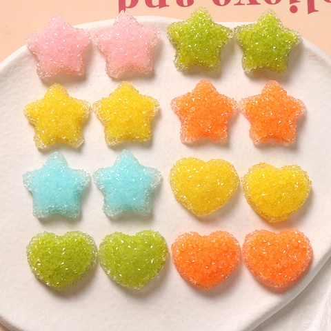 Χαριτωμένα Διακοσμητικά από Ρητίνη με Υφή Ζάχαρης Σχήμα Καρδιά και Αστέρι για DIY Κατασκευή Κοσμημάτων και Αξεσουάρ