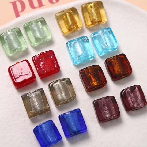 Vintage Bunte Quadratische Glas Lampwork Perlen Mit Metallfolie Handgefertigte Perlen Für DIY Schmuckherstellung Ohrring Halskette Materialien