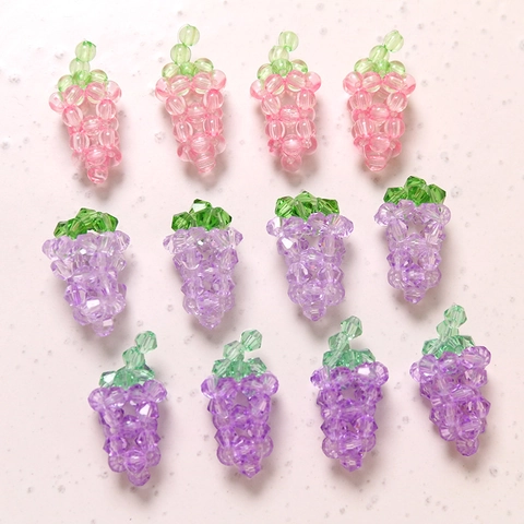 Cute Realistic Hand Beaded Acrylic Grape Fruit Charms 3D Beaded Pendants For DIY Jewelry Making Phone Case Decoration