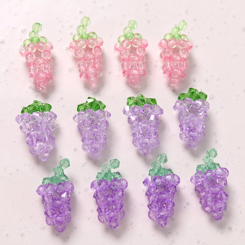 Cute Realistic Hand Beaded Acrylic Grape Fruit Charms 3D Beaded Pendants For DIY Jewelry Making Phone Case Decoration