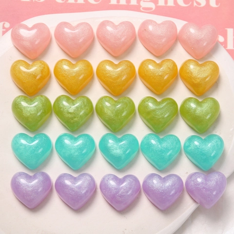 Pearlescent Glitter Heart Resin Flatback Charms For DIY Jewelry Making Phone Case Hair Clip Decoration Craft Accessories