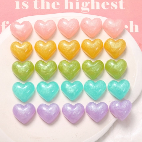 Pearlescent Glitter Heart Resin Flatback Charms For DIY Jewelry Making Phone Case Hair Clip Decoration Craft Accessories