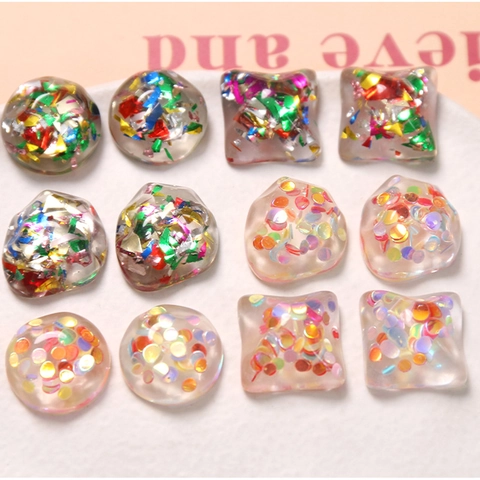 Accessori DIY in Resina Geometrici Irregolari Semitrasparenti con Glitter Paillettes Foglia Cabochon per Creazione Gioielli