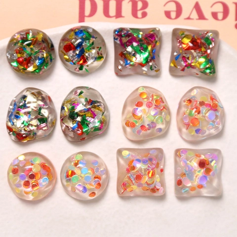 Accessori DIY in Resina Geometrici Irregolari Semitrasparenti con Glitter Paillettes Foglia Cabochon per Creazione Gioielli