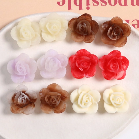 DIY Resin Rose Flower Charms For Jewelry Making Frosted Tie-Dye Effect Flatback Decoration For Earring Hairpin Phone Case