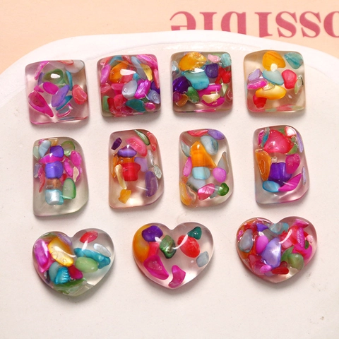 DIY Bunte Muschelfragmente Harz Anhänger Herz Quadrat Form Für Schmuckherstellung Ohrringe Haarnadel Handyhülle Deko Damen