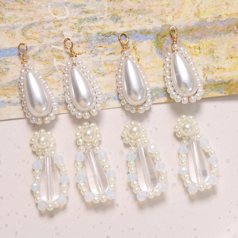Pendente a Goccia Vintage Intrecciato a Mano in Künstliche Perle di Imitazione e Vetro per Orecchini Fai-da-te Fermagli Capelli Custodie Cellulari Accessori Gioielli