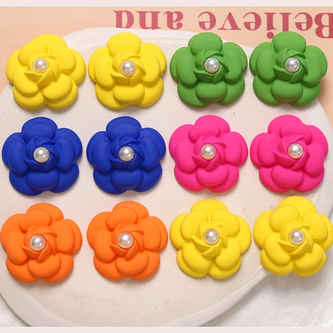 Accessorio Camelia Opaca DIY Con Perla Artificial Sintetica Vernice Gommata Plastica Resina Ciondolo Floreale Per Creazione Gioielli