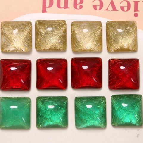 Square Resin Cabochon With Gold Thread Texture DIY Jewelry Making Accessory Flatback Patch For Earrings Hair Clips Phone Cases Craft Material