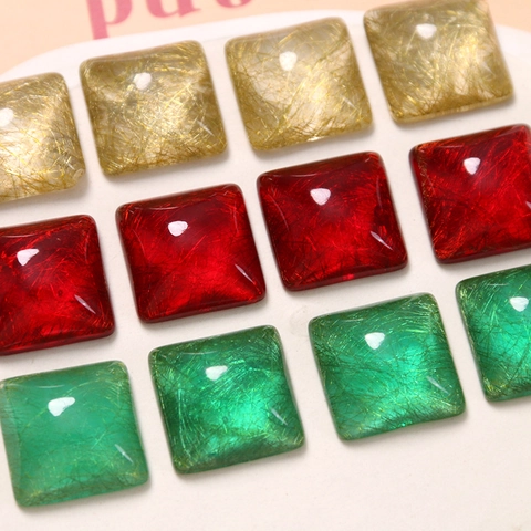 Square Resin Cabochon With Gold Thread Texture DIY Jewelry Making Accessory Flatback Patch For Earrings Hair Clips Phone Cases Craft Material