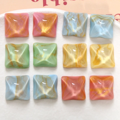 Square Resin Marble Pattern Charms With Gold Glitter Water Ripple Design For Jewelry Making Earrings Phone Case Decor Accessories