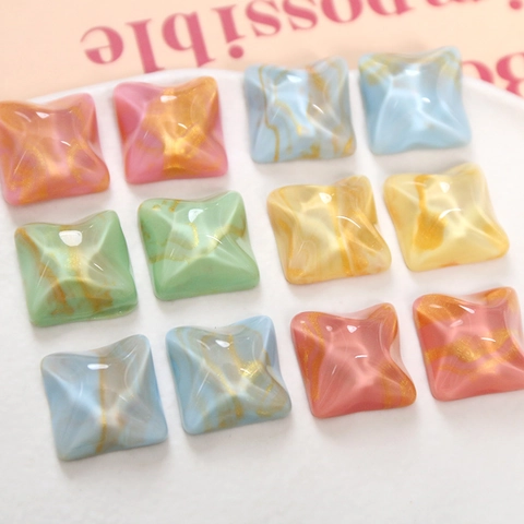 Square Resin Marble Pattern Charms With Gold Glitter Water Ripple Design For Jewelry Making Earrings Phone Case Decor Accessories